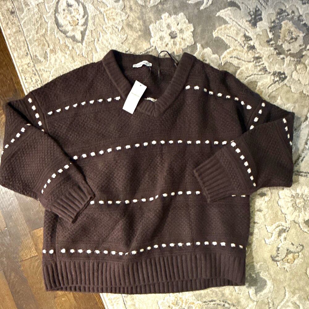 Abercrombie & Fitch Brown/White Striped Knit Long Sleeve Pullover Sweater XL